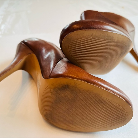 ALDO Booties Leather Warm Brown Gold Back Zip 4” Heel Like-New Sz 8.5 - Picture 5 of 8